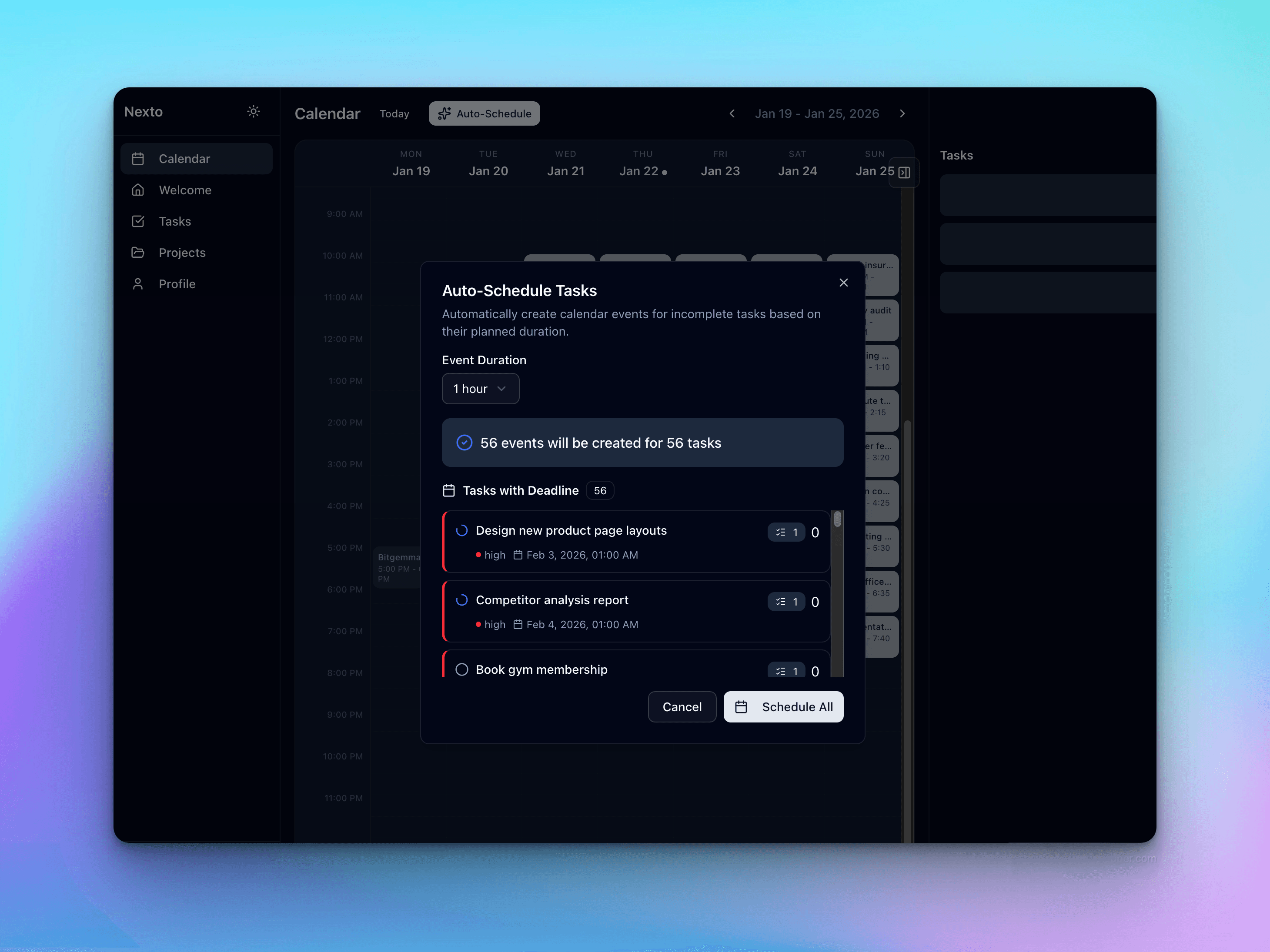 Nexto Calendar View - Smart scheduling interface